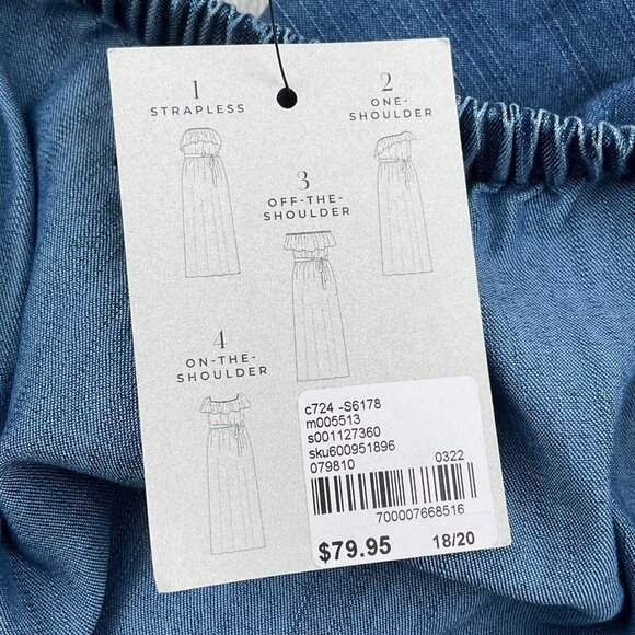 Lane Bryant Dress Women‎ 18/20 Blue Chambray 4Way Neck Ruffle Midi Logenlook NWT - Picture 7 of 16